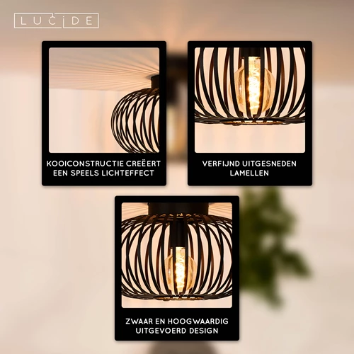 Lucide MANUELA - Plafonnière - Ø 39,5 cm - 1xE27 - Zwart - USP